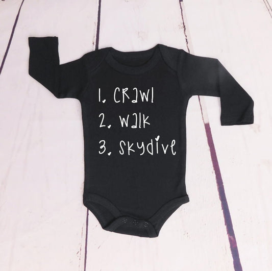 Stocking Stuffer Boy Newborn Outfit, Funny Baby Outfit, Crawl, Walk, Skydive, Girl