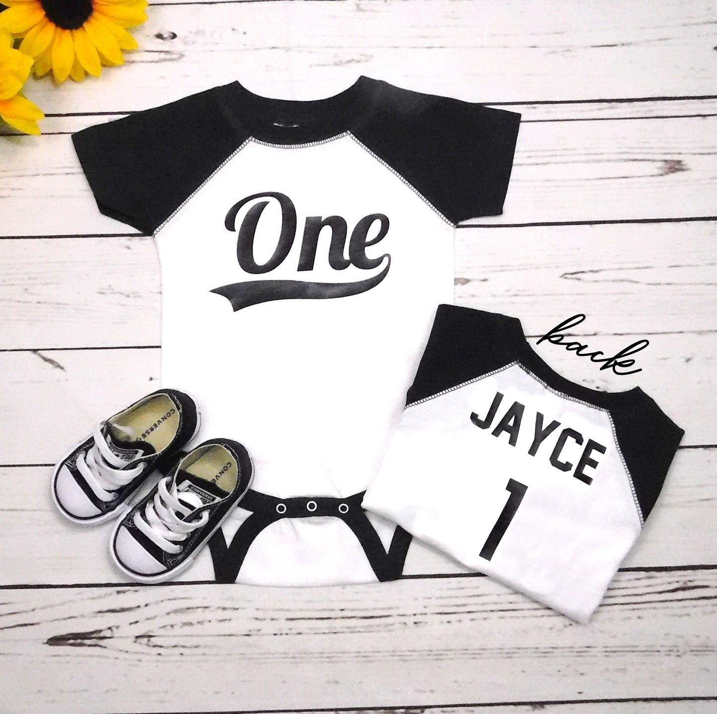 1st Birthday Boy Outfit Baseball One Year Old First Cake Smash Raglan Outfit, Gray shirt with Navy Sleeves, Red Design