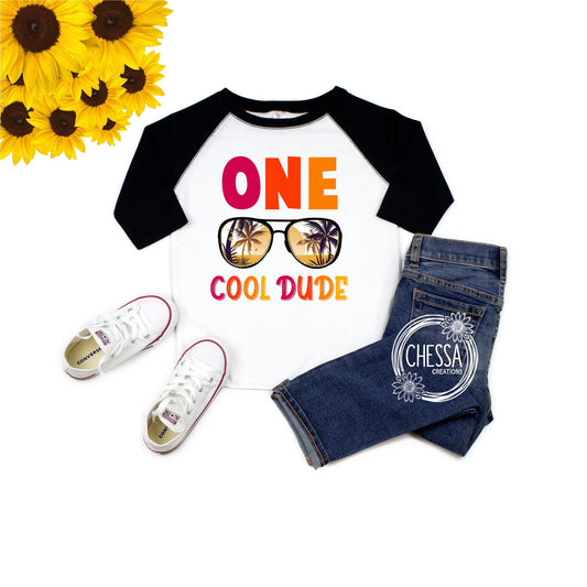 1st Birthday Boy Outfit One Cool Dude 1 Year Old Summer Beach Swim First Birthday Cake Smash Shirt 1, DTG Ink Print