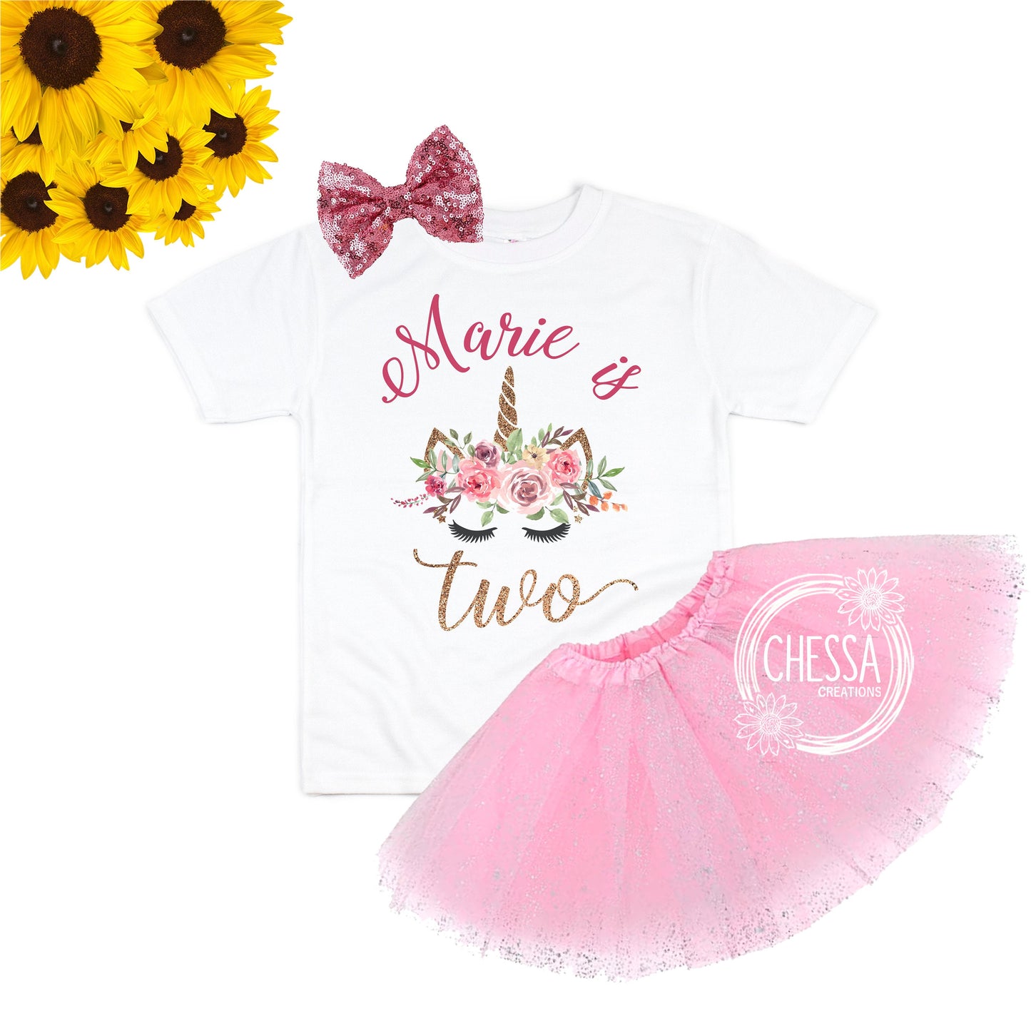 Unicorn 1st Birthday Girl Outfit Girls Shirt, ANY AGE! 2nd 3rd One Year Old Long or Short Sleeve Shirt w/ Tutu & Bow Professional Ink Print