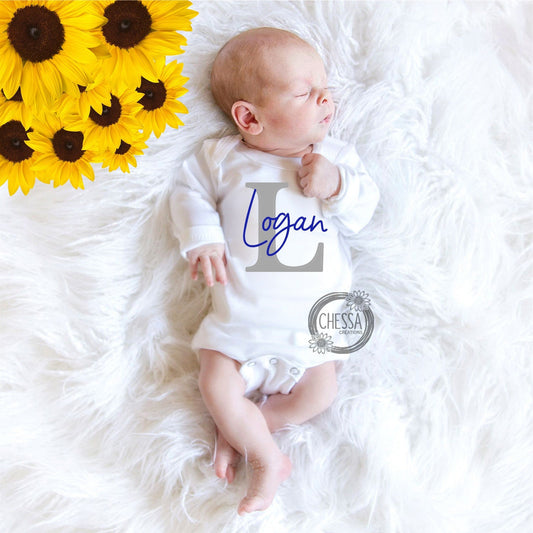 Baby Shower Gift Boy Coming Home Outfit, Gender Neutral, Bringing Home Baby Personalized Gray & Royal Blue