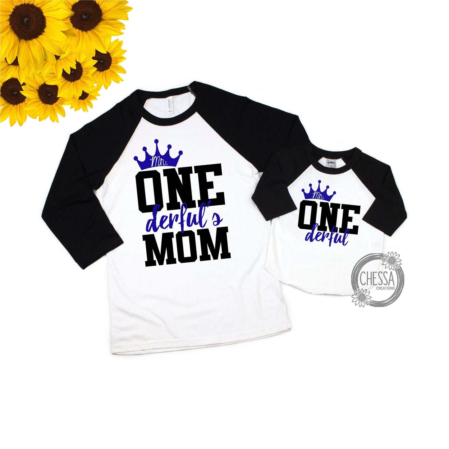 1st Birthday Boy, One Year Old Boy Birthday Outfit, Mr. ONEderful First Birthday, White raglan shirt w/ Black Sleeves, Chessa Original