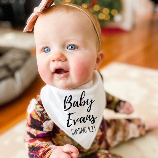 Baby Bandana Bib Pregnancy Announcement Grandparents Personalized Bib Announce Baby to Grandpa and Grandma Nana Papa Cousins Aunts Uncles