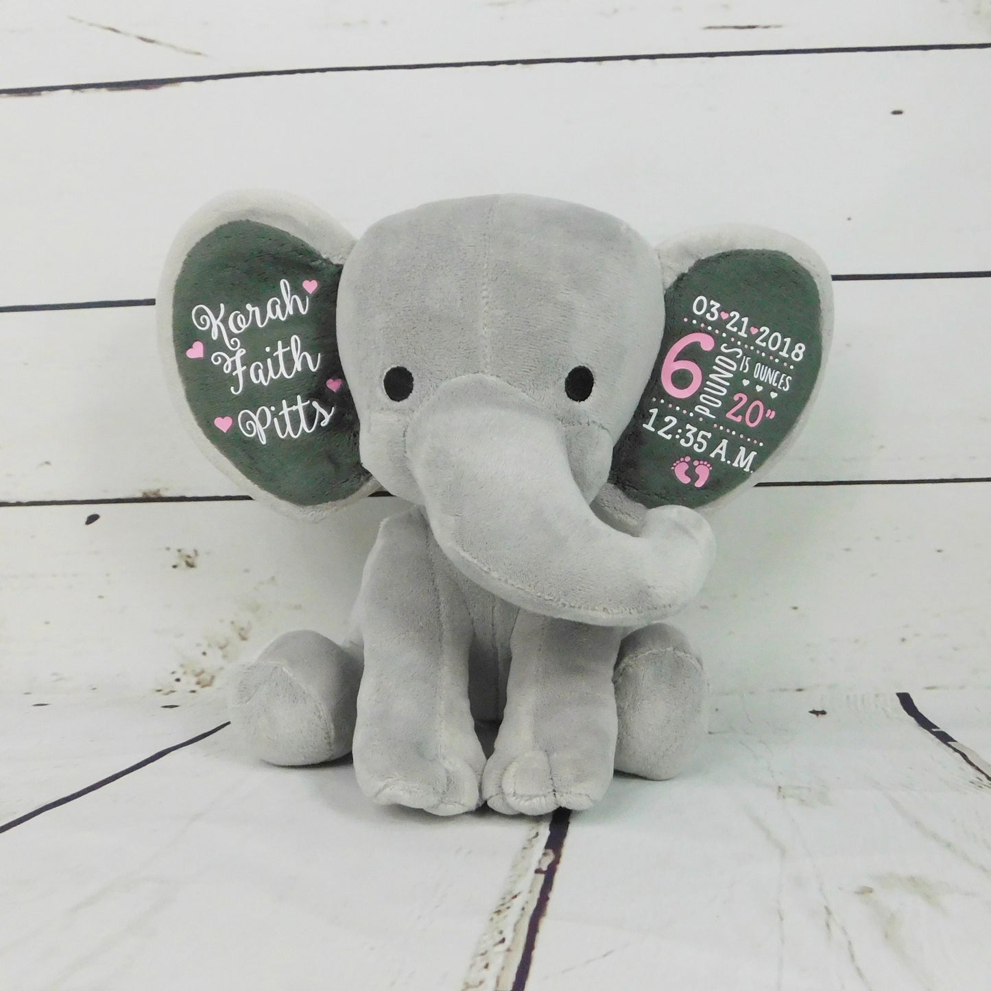 Memory Bear Plush Newborn Photography Prop Custom Baby Girl Baby Birth Stats Custom Elephant Baby Gift Custom Baby Room Decor Baby Girl Gift