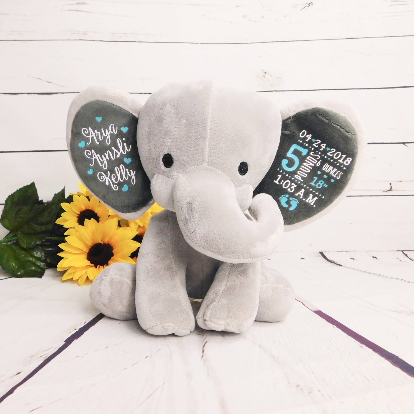 Memory Bear Plush Newborn Photography Prop Custom Baby Girl Baby Birth Stats Custom Elephant Baby Gift Custom Baby Room Decor Baby Girl Gift