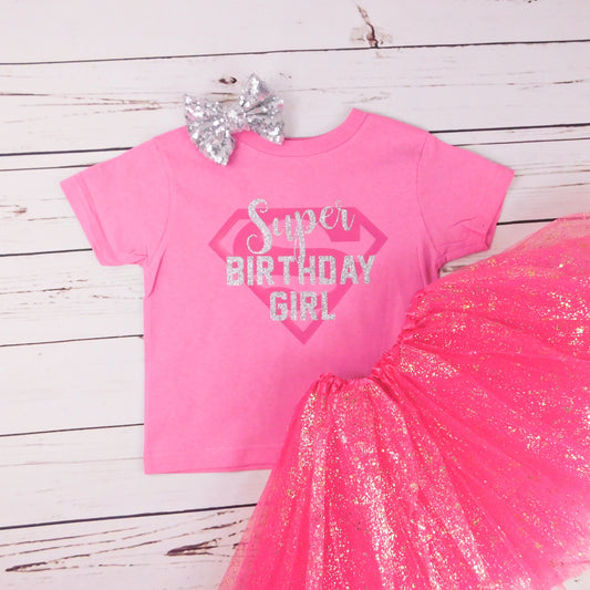 Super Birthday Girl, Superhero Girl Party Outfit, Superhero Cake Smash Outfit, Shirt only, see link below to add tutu, Raspberry shirt