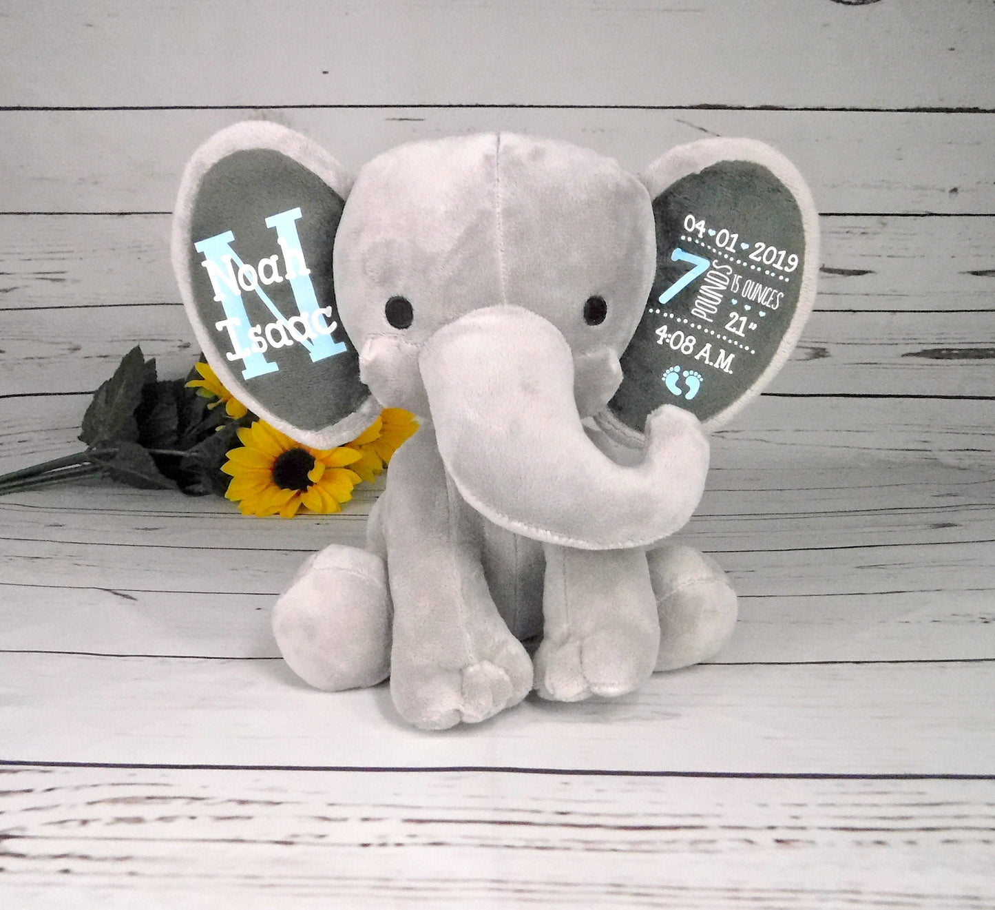 Memory Bear Plush Newborn Photography Prop Custom Baby Girl Baby Birth Stats Custom Elephant Baby Gift Custom Baby Room Decor Baby Girl Gift