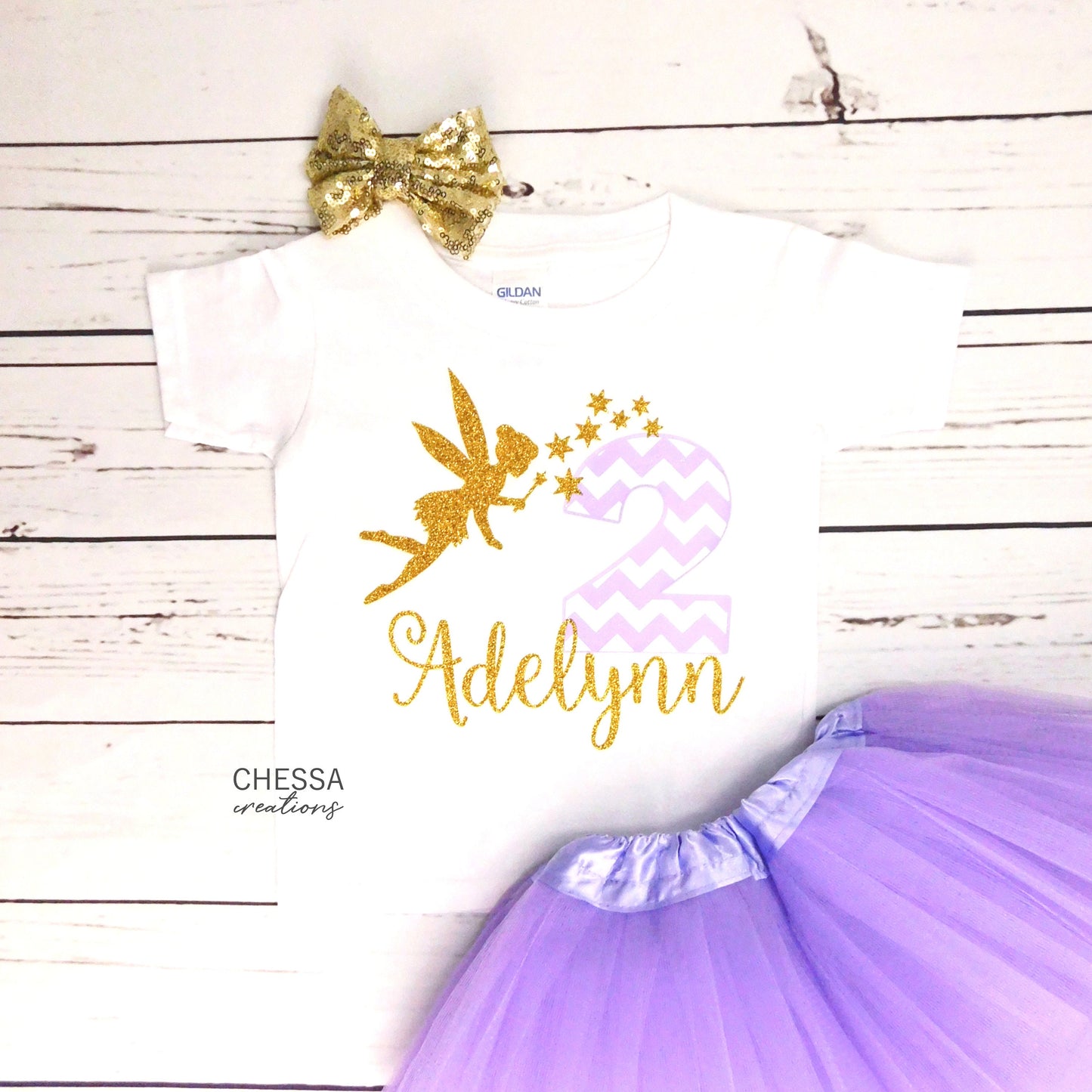 Girls Fairy Birthday Outfit Two Year Old Girl Birthday Shirt Gold Lilac Purple Long Sleeve 2, 3, 4, 5, 6 Year Old