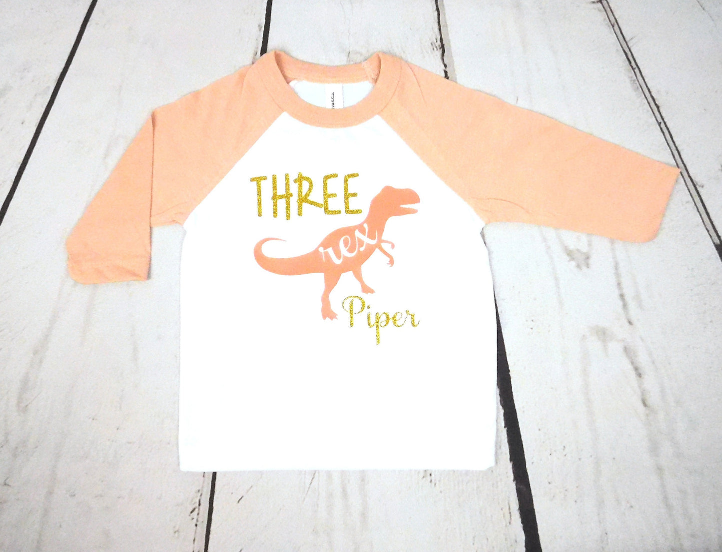 3 Rex Dinosaur Birthday Shirt Girl Three Rex 3rd, 4th, 5th, 3 Year Old, Dinosaur Birthday Girl Shirt Birthday Outfit Coral & Gold Glitter