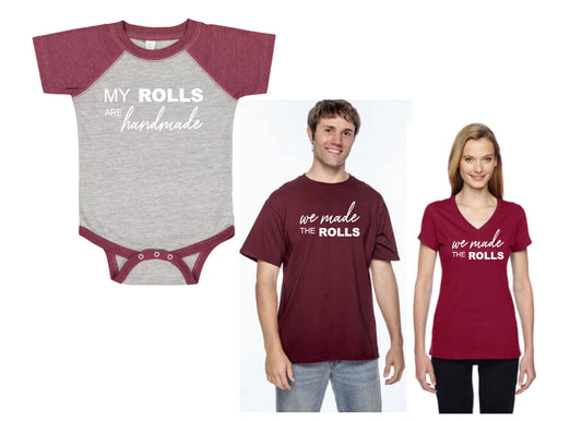 Funny Family Shirts for Baby Boy, My Rolls are Handmade, Cute Dad and Son Matching Outfits, Mom, We Made the Rolls