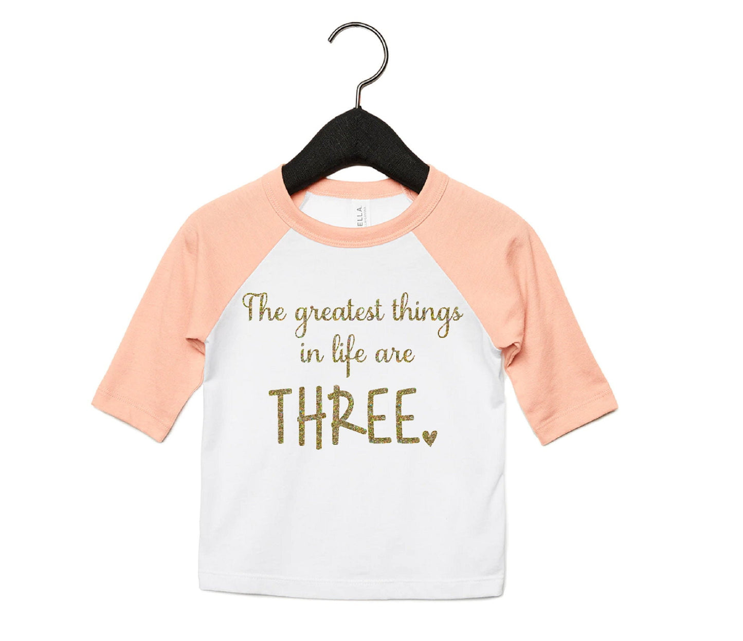 3 Year Old Birthday Shirt Girls Three 3rd Birthday Outfit Coral Gold Glitter, Chessa