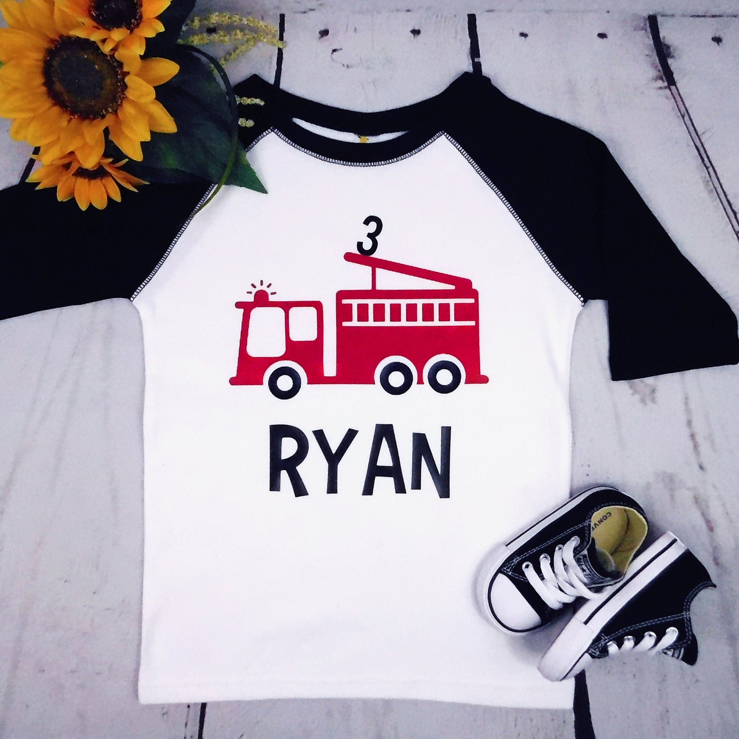 2nd Birthday Boy Outfit, Firefighter Boys Fire Truck Birthday Shirt, 2 Year Old Boy Birthday Outfit, Firetruck, Transportation Birthday Red