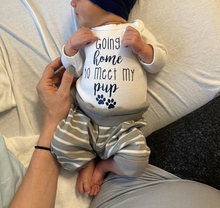 Going Home to Meet My Pups, Bringing Home Baby Coming Home Outfit, Gender Neutral, Boy, Girl