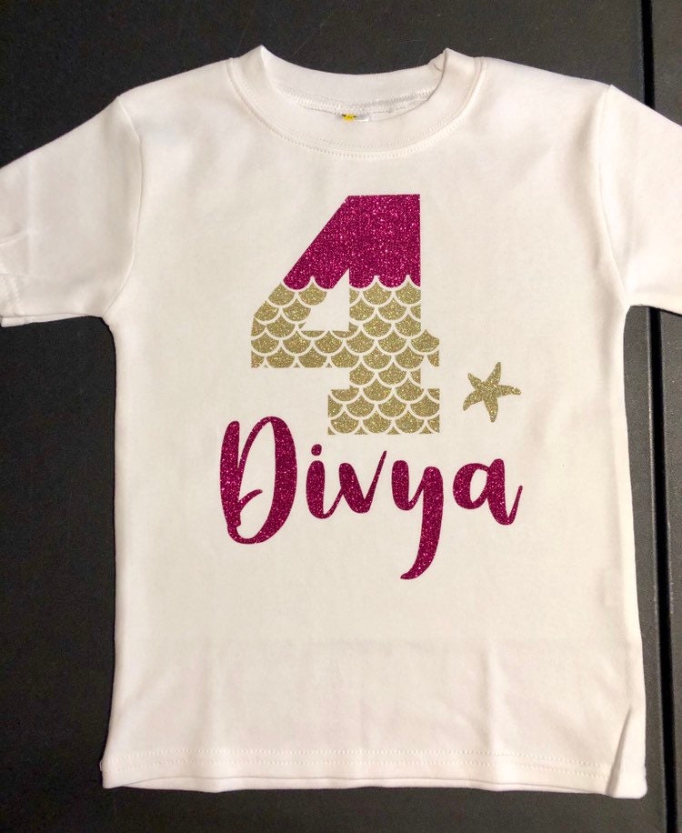 Mermaid Birthday Shirt Girl 3 Year Old Birthday Outfit, 4, 5, 6, 7, 8, 9, 10, Pink, Gold, CHOOSE YOUR COLORS!