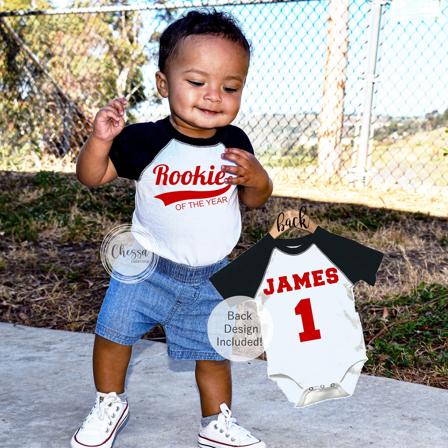 1st Birthday Boy Outfit Baseball First One Year Old Boy Outfit Red First Baseball Shirt Rookie of the Year, White Shirt w/ Black Sleeves