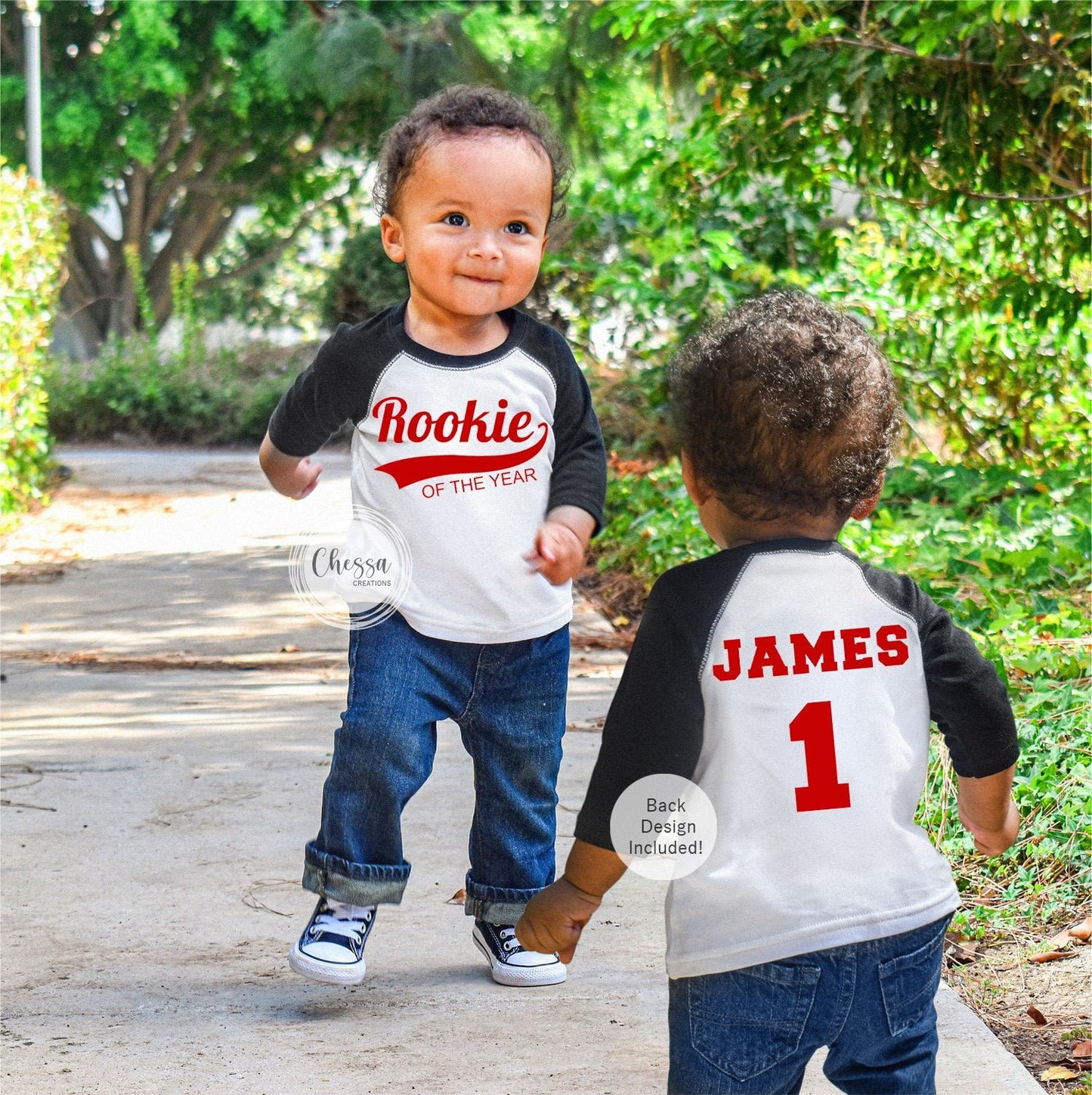 1st Birthday Boy Outfit Baseball First One Year Old Boy Outfit Red First Baseball Shirt Rookie of the Year, White Shirt w/ Black Sleeves