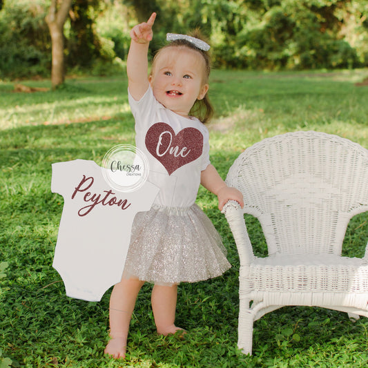 One Year Old Girl Birthday Outfit, 1st Birthday Shirt for Girls First Birthday, Rose Gold Custom Birthday Cake Smash, Heart