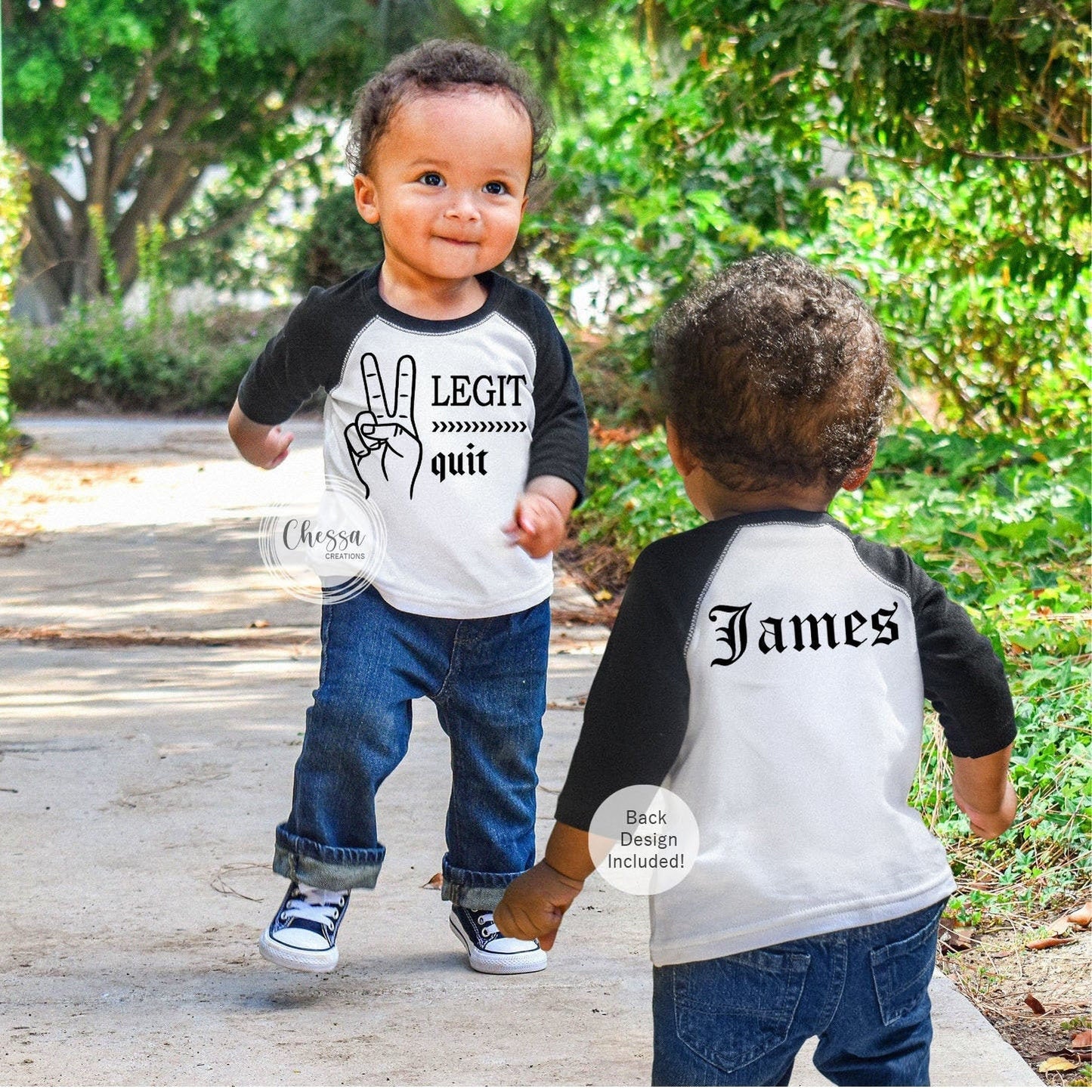 2nd Birthday Shirt Boy, Two Year Old Boys Second Birthday Outfit, Two Legit To Quit, White raglan shirt w/ Black Sleeves, Chessa