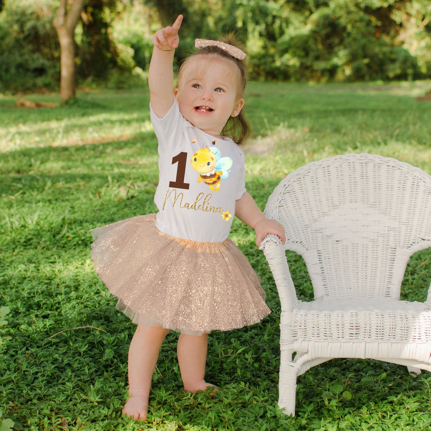 Honey Bee 1st Birthday Girl Outfit ANY AGE! 1 2 3 4 5 Year Old Shirt, Bumble Bee, Spring Summer Birthday, Gold Glitter Tutu & Bow, Ink Print