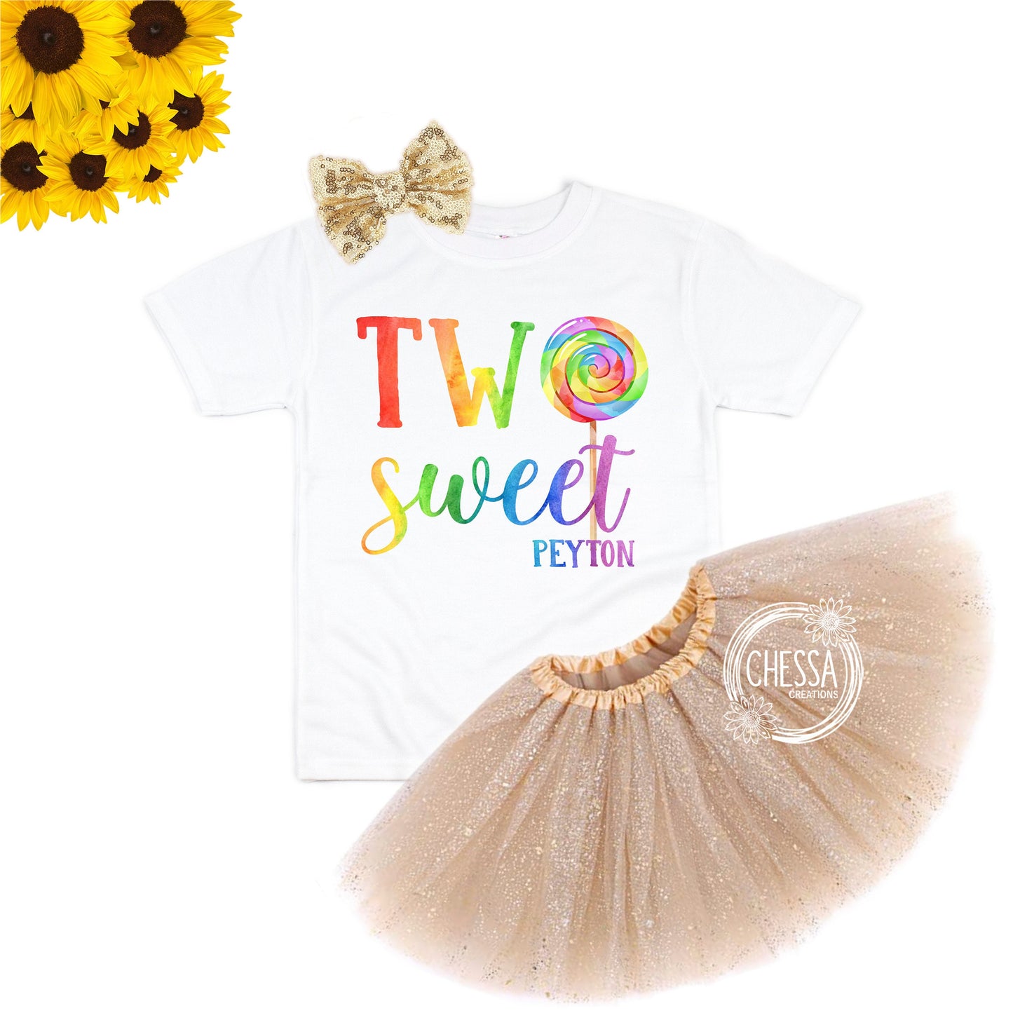 Two Sweet Girls Candy Birthday Outfit Shirt Lollipop 2 Year Old Girl TShirt, Short or Long Sleeve Shirt with Tutu and Bow, Summer Party