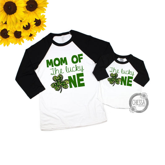 1st Birthday Boy Family Shirts, St Patricks Day, Lucky One First Birthday for One Year Old Boys Party Outfit Raglan Baseball Cake Smash, DTG