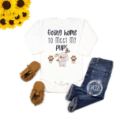 Going Home to Meet My Pups, Bringing Home Baby Coming Home Outfit, Gender Neutral, Boy, Girl, Summer, Fall, Spring, Winter, DTG Ink Print