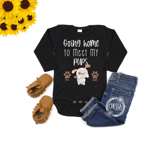 Going Home to Meet My Pups, Bringing Home Baby Coming Home Outfit, Gender Neutral, Boy, Girl, Summer, Fall, Spring, Short or Long Sleeve