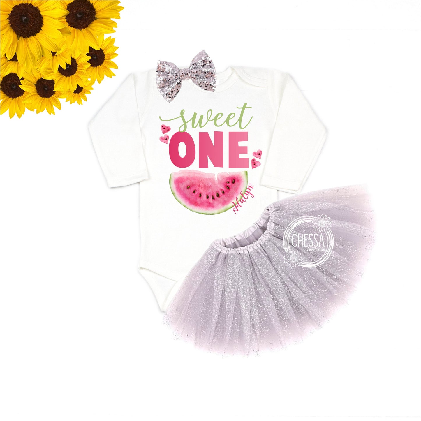 Watermelon First Birthday Girl Outfit Summer 1st Birthday Sweet One Year Old  Long or Short Sleeve Shirt with Tutu & Bow, Beach Party