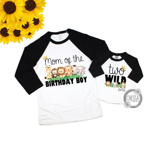 Two Wild 2nd Birthday Boy Family Shirts, Outfits for Mom, Dad, Wild One Boys Safari Animals Party Outfit Raglan ANY AGE!, Woodland