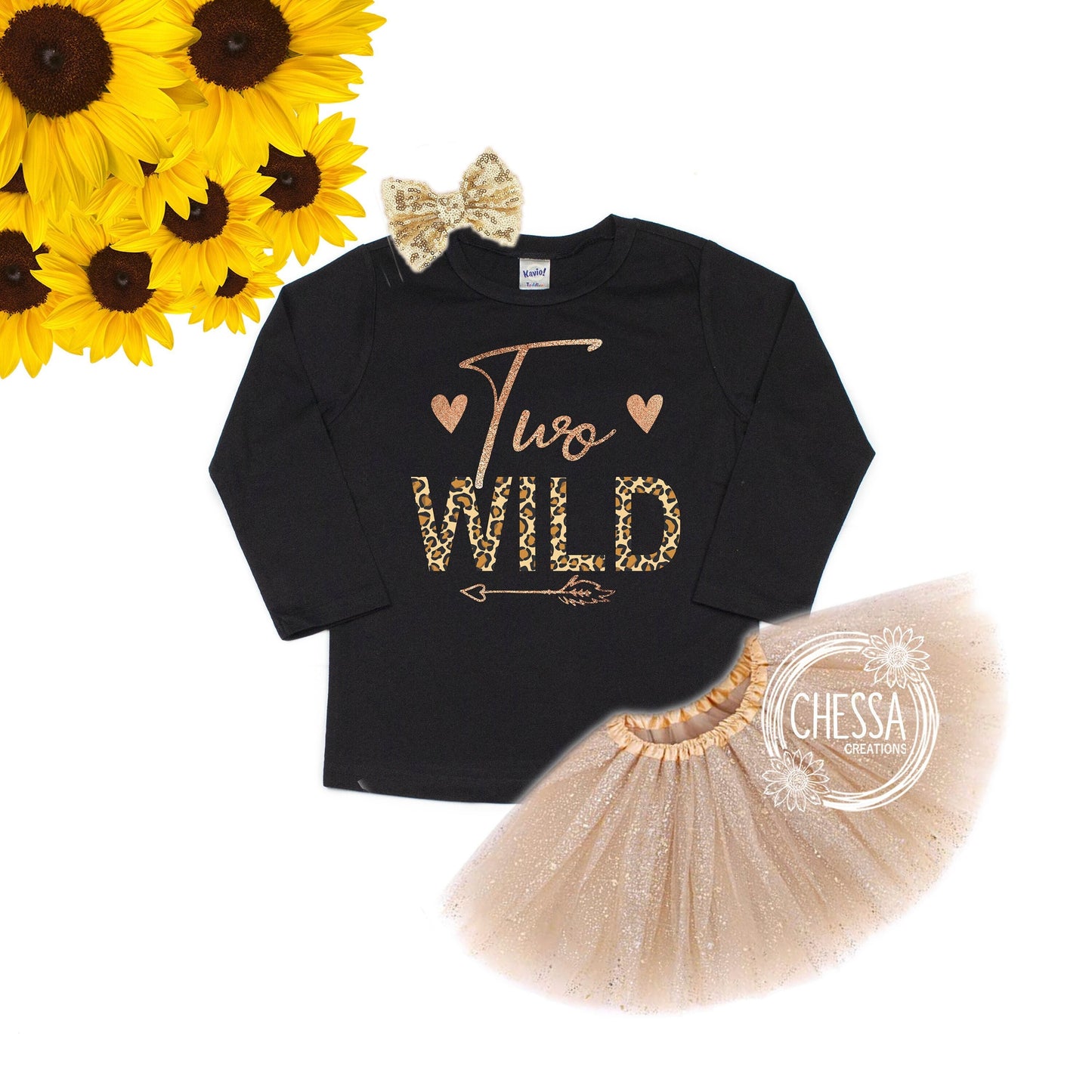 Two Wild Girls 2nd Birthday Outfit 2 Year Old Girl Birthday Outfit, Long or Short Sleeve Shirt with Tutu and Bow, Professional Ink Print