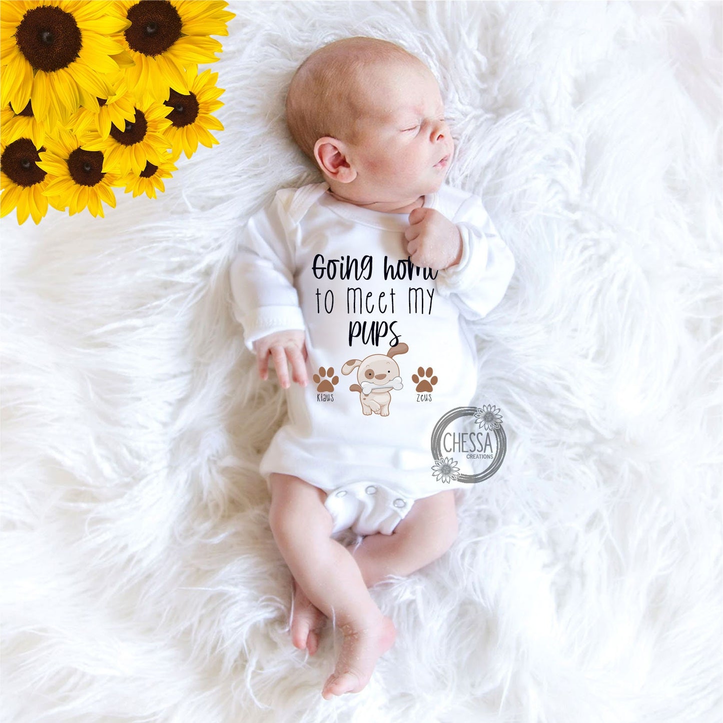 Going Home to Meet My Pups, Bringing Home Baby Coming Home Outfit, Gender Neutral, Boy, Girl, Summer, Fall, Spring, Winter, DTG Ink Print