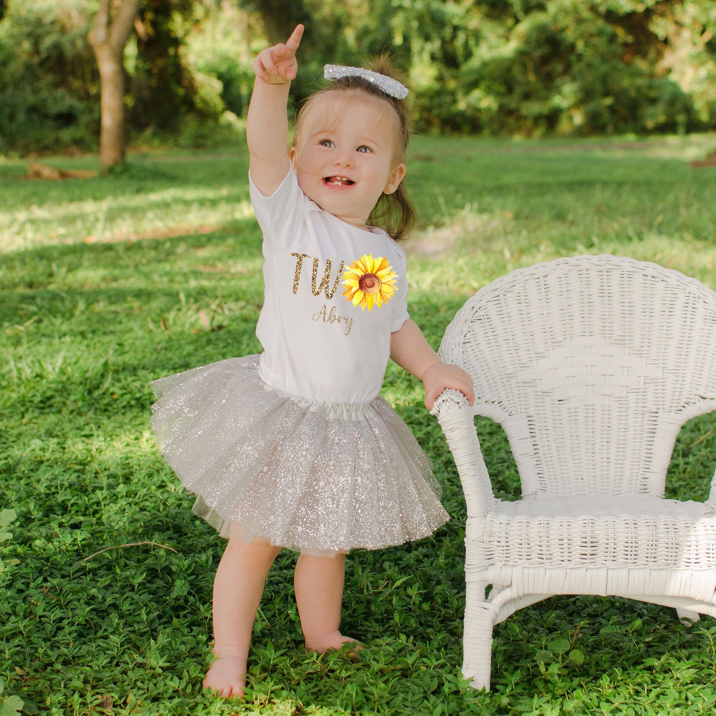 Girls Sunflower 2nd Birthday Outfit 2 Year Old Girl Flower Birthday Outfit, Long Sleeve Shirt with Tutu and Bow, Summer Birthday