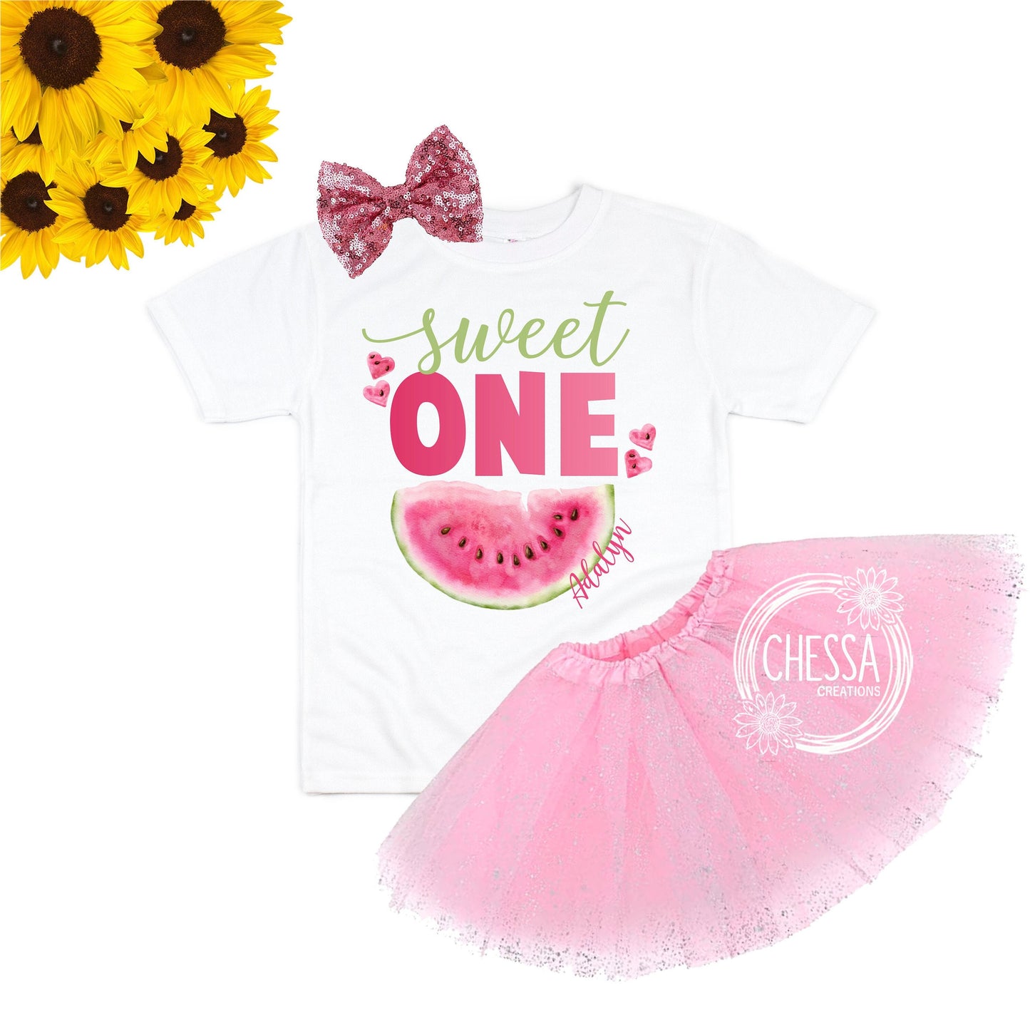 Watermelon First Birthday Girl Outfit Summer 1st Birthday Sweet One Year Old  Long or Short Sleeve Shirt with Tutu & Bow, Beach Party