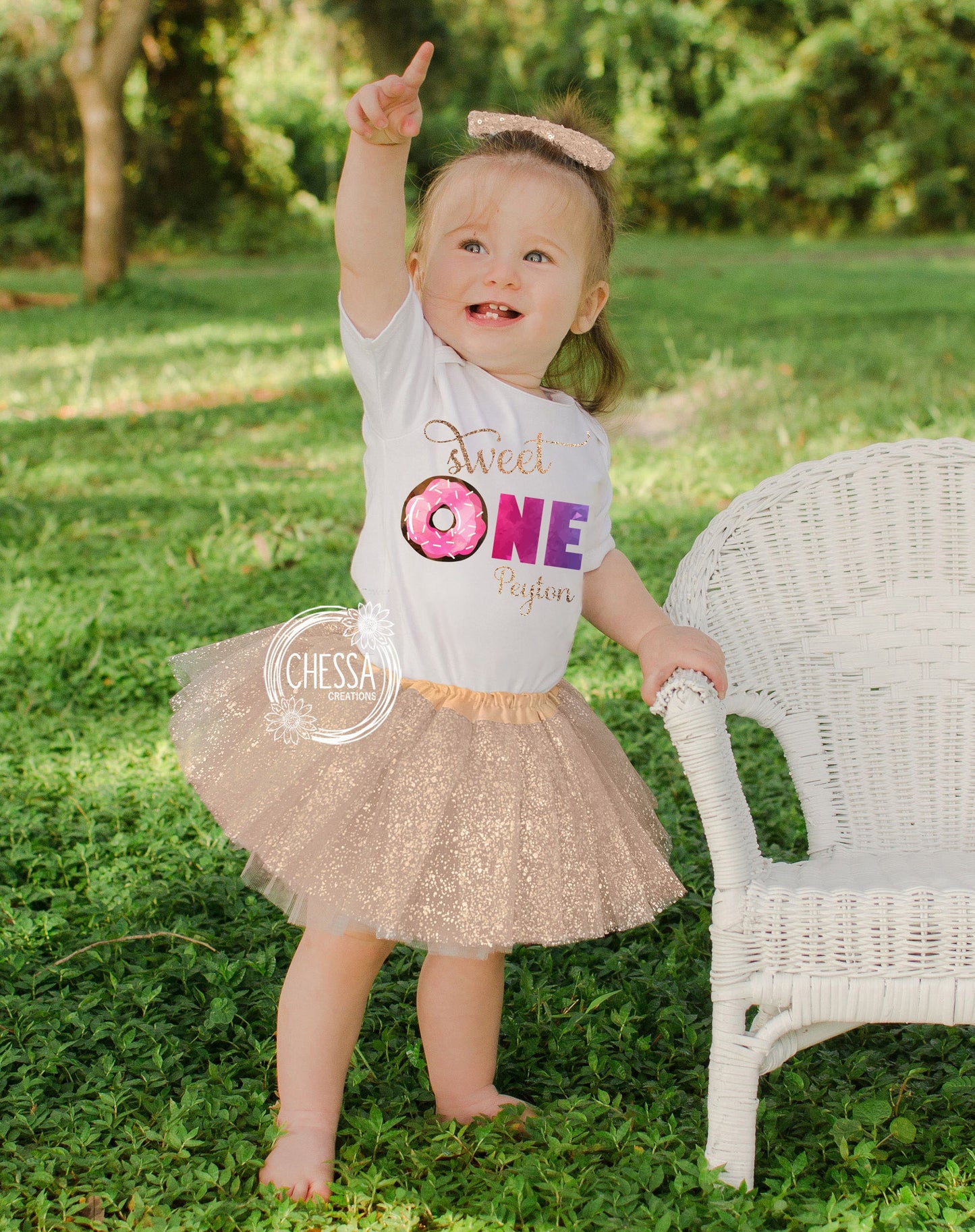 Donut First Birthday Girl Sweet One Outfit 1st Birthday, One Year Old Girl Birthday, Long or Short Sleeve Shirt with Tutu and Bow, DTG Ink