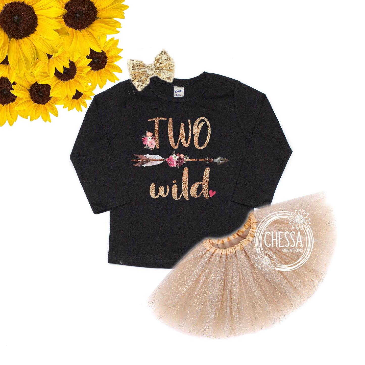 Two Wild Girl 2nd Birthday Outfit 2 Year Old Girls Birthday Outfit, Long or Short Sleeve Shirt with Tutu and Bow, DTG Ink Print, More Colors