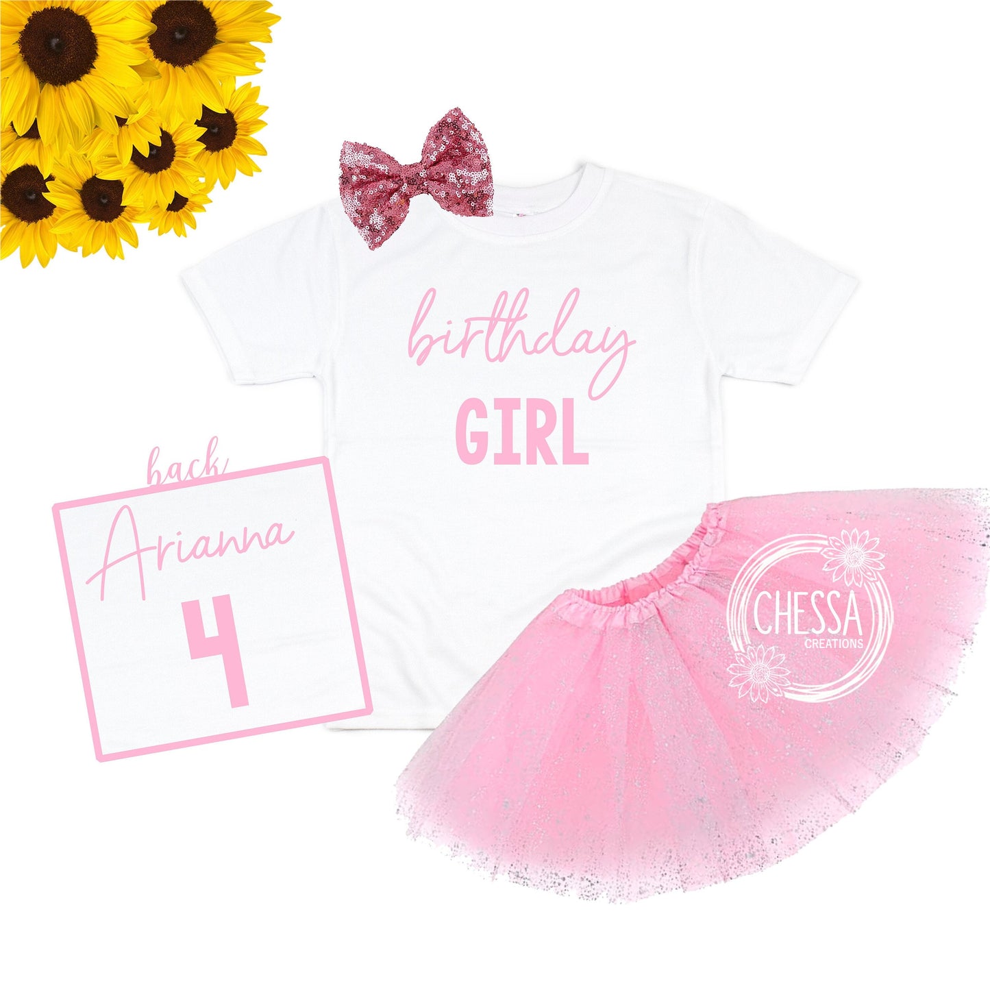 Birthday Girl Shirt Girls Outfit Short or Long Sleeve, Light Pink Tutu and Bow, Baby Girl Cake Smash Outfit, 1st, 2nd, 3rd, 4th, 5th, 6th