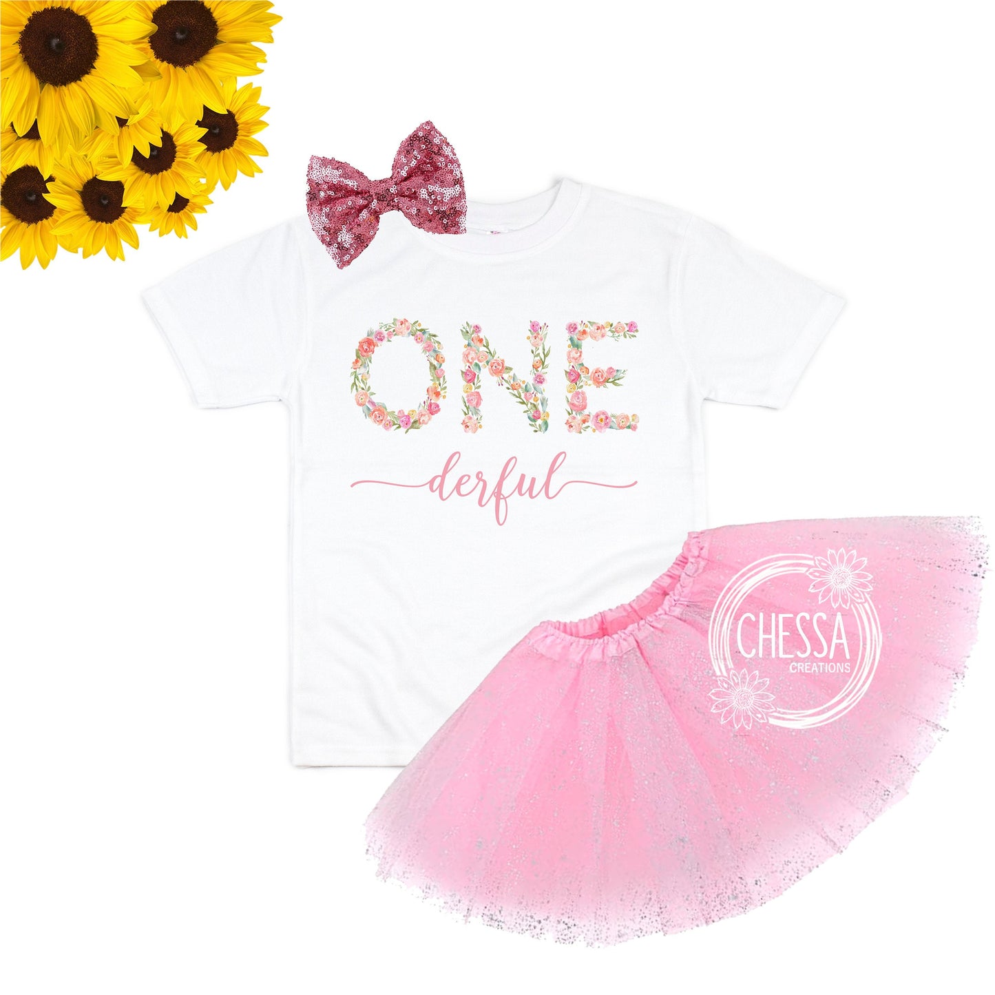 1st Birthday Girl Outfit Miss ONEderful Shirt for First Birthday Cake Smash Birthday Long Sleeve Pink Floral Letters Tutu Princess Tea Party