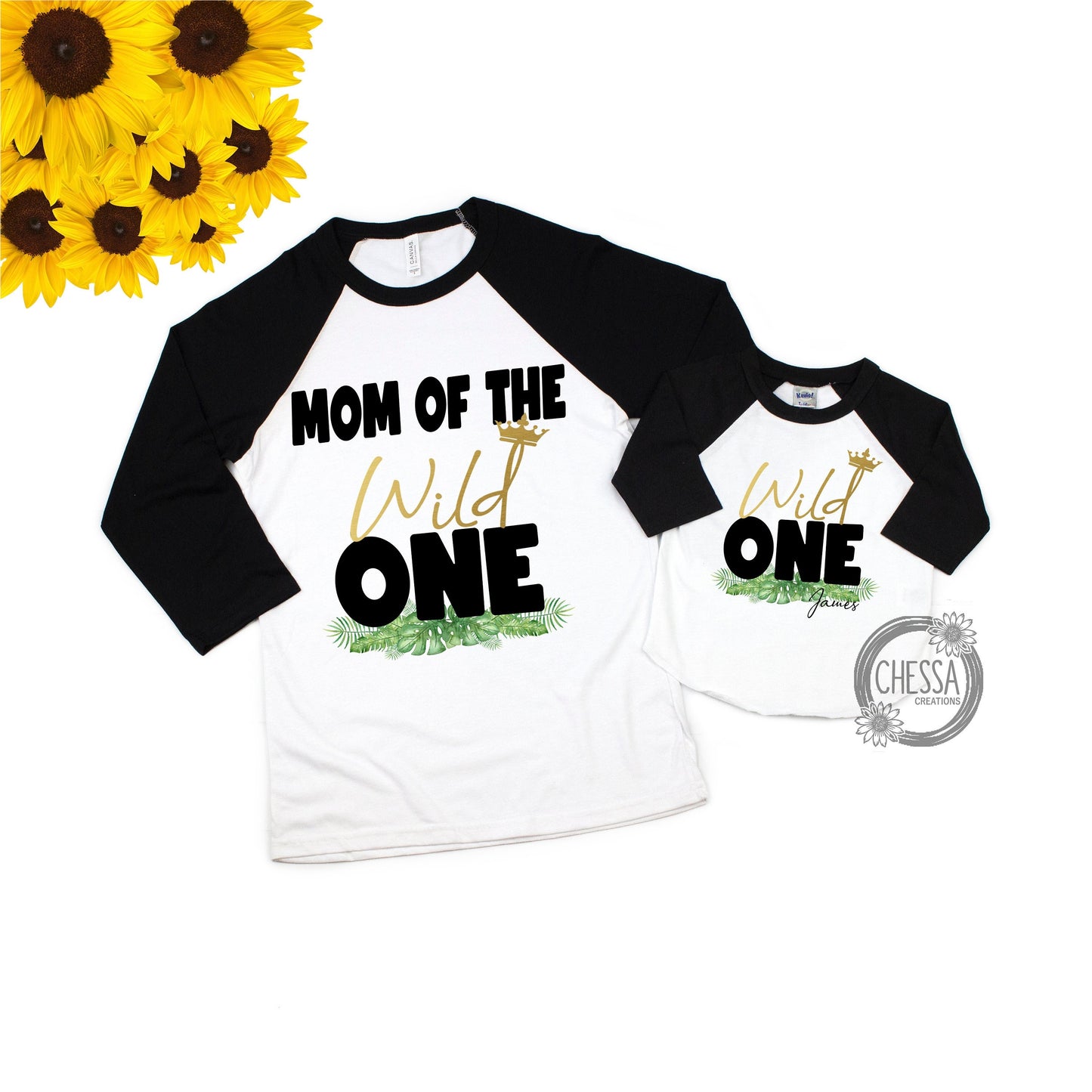 Wild ONE 1st Birthday Boy Family Shirts, First Birthday for One Year Old Boys Safari Leaves Party Outfit Raglan Woodland Cake Smash