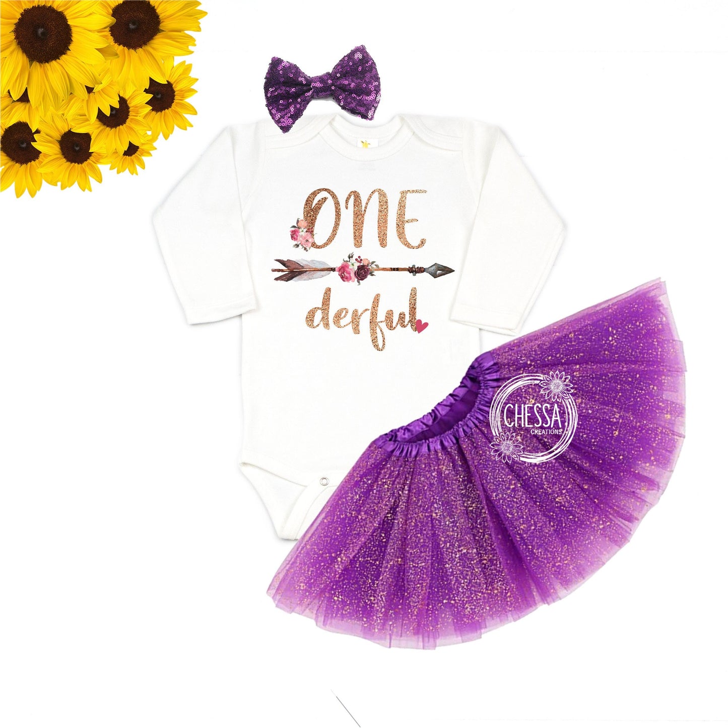 1st Birthday Girl Outfit, Shirt for First Birthday Cake Smash, ONEderful, Birthday Long Sleeve, Gold Glitter, Purple, Pink, Tribal Princess