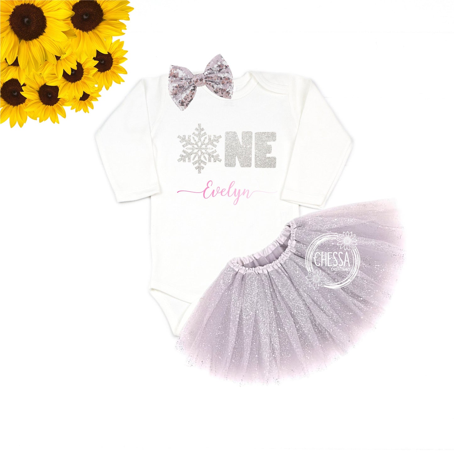Winter ONEderland Birthday Girl Outfit w/ Tutu, Family Shirts for Girls 1st Birthday, Snowflake, Onederful ONE Year Old Snow, Pink Ombre