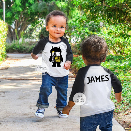 1st Birthday Boy, Wild One Year Old Boy Birthday Outfit, First Birthday, Wild One, White shirt w/ Black Sleeves, Chessa