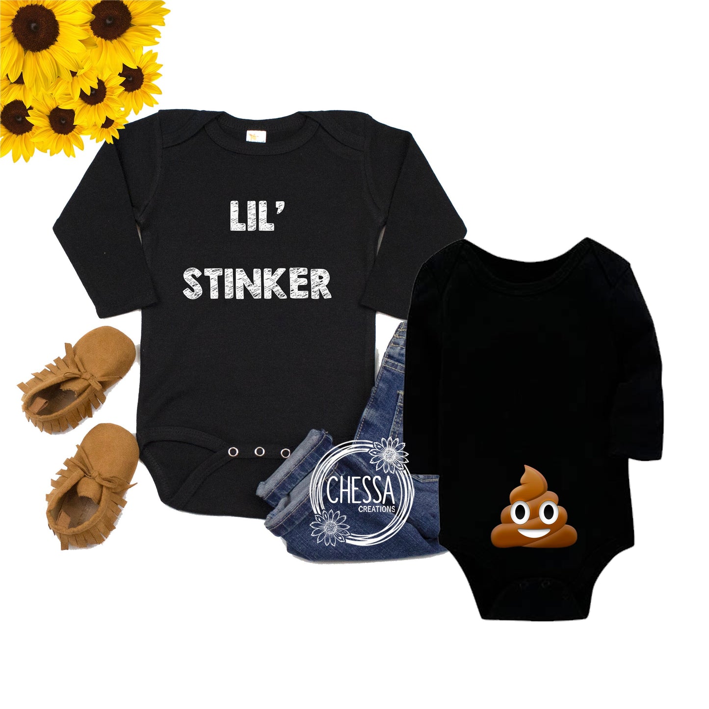 Cute Stocking Stuffer Baby Boy Outfit Gift for Newborn & New Parents, Lil Stinker Shirt, Poop Emoji Trendy Baby Clothes, Stinker Butt