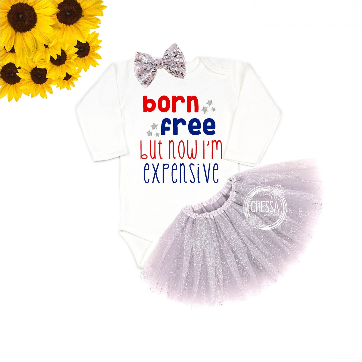 Funny Memorial Day Boy Outfit, Born Free But Now I'm Expensive Girls Shirt, 1st 4th of July Baby Bodysuit Short or Long Sleeve