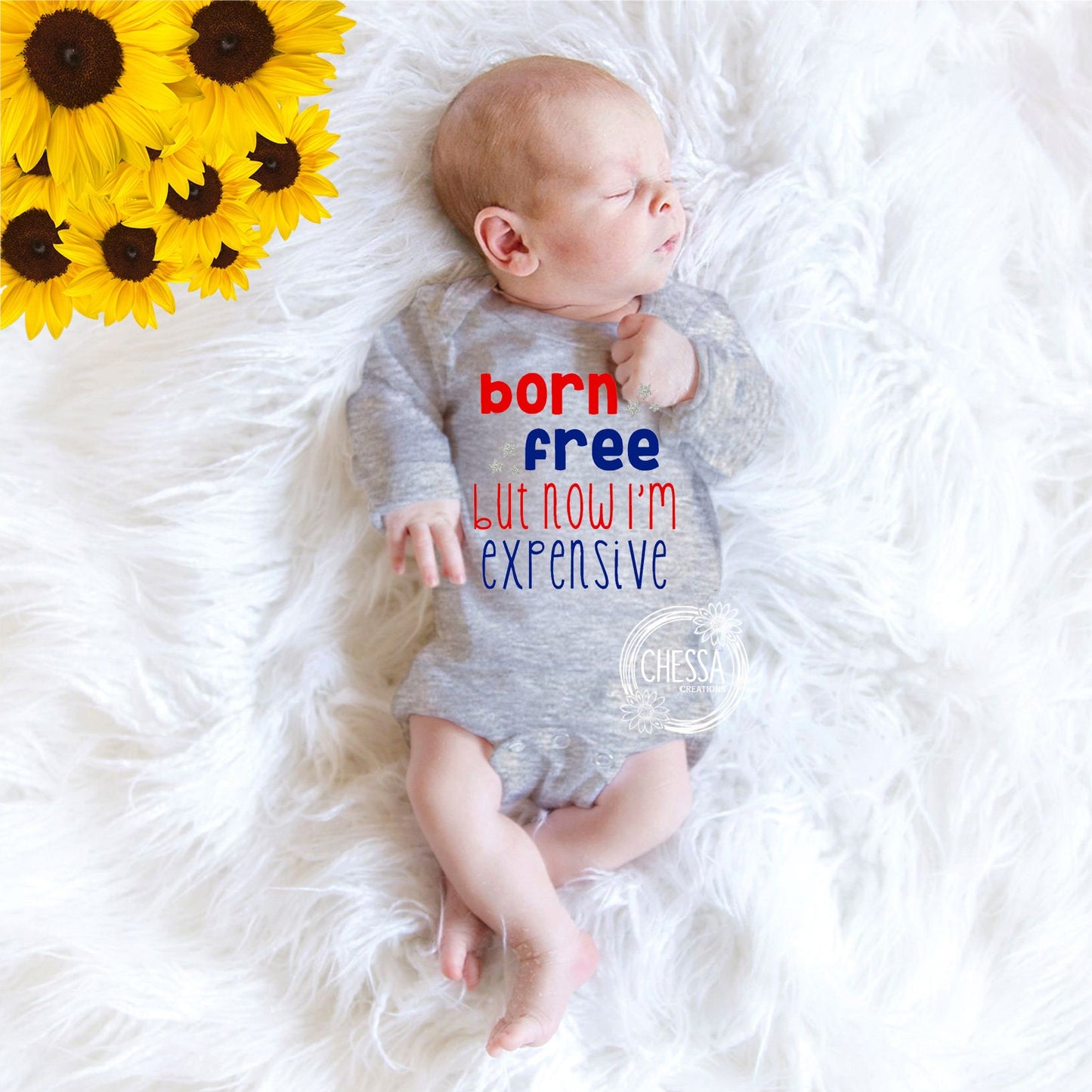 Funny Memorial Day Boy Outfit, Born Free But Now I'm Expensive Girls Shirt, 1st 4th of July Baby Bodysuit Short or Long Sleeve