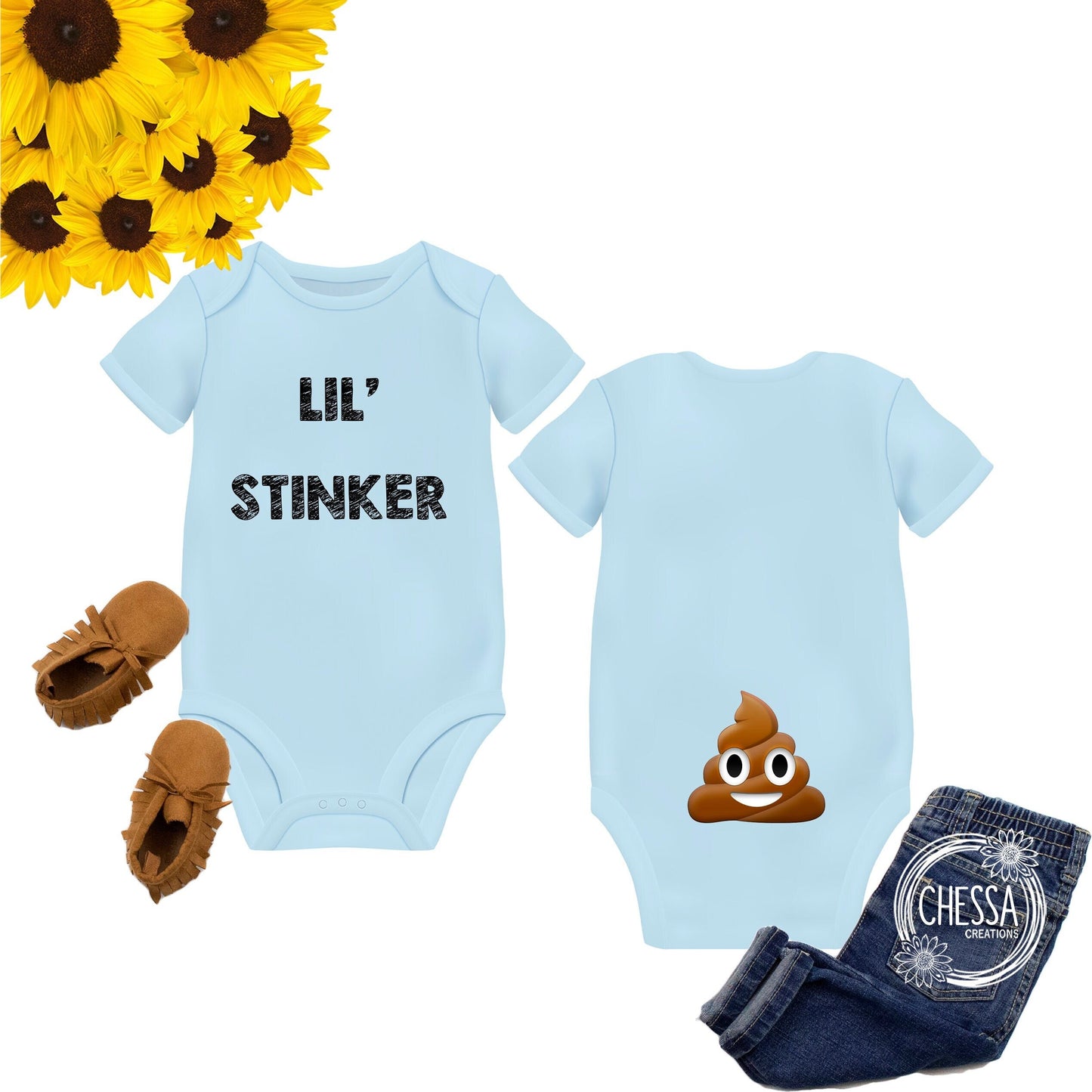 Cute Stocking Stuffer Baby Boy Outfit Gift for Newborn & New Parents, Lil Stinker Shirt, Poop Emoji Trendy Baby Clothes, Stinker Butt