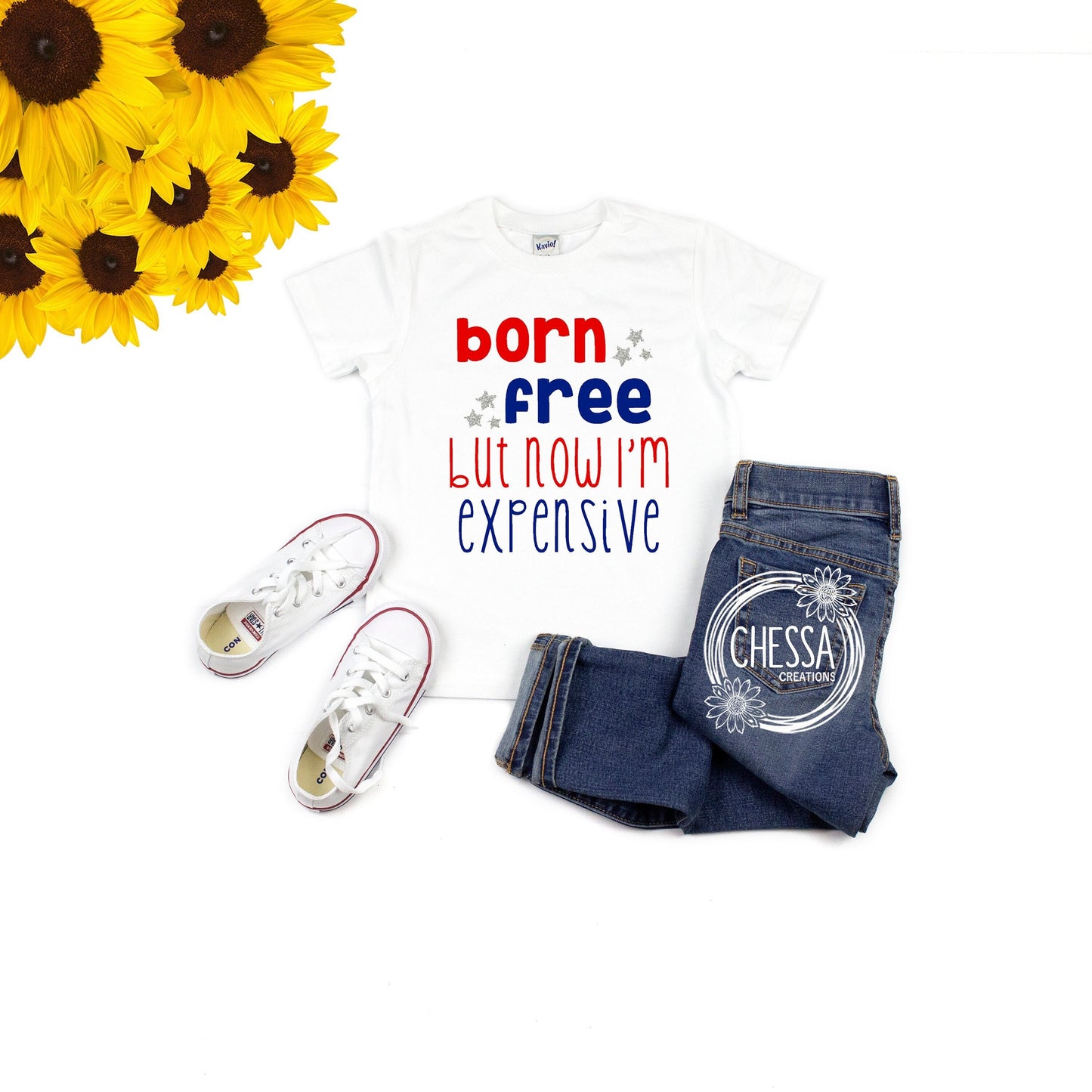 Funny Memorial Day Boy Outfit, Born Free But Now I'm Expensive Girls Shirt, 1st 4th of July Baby Bodysuit Short or Long Sleeve