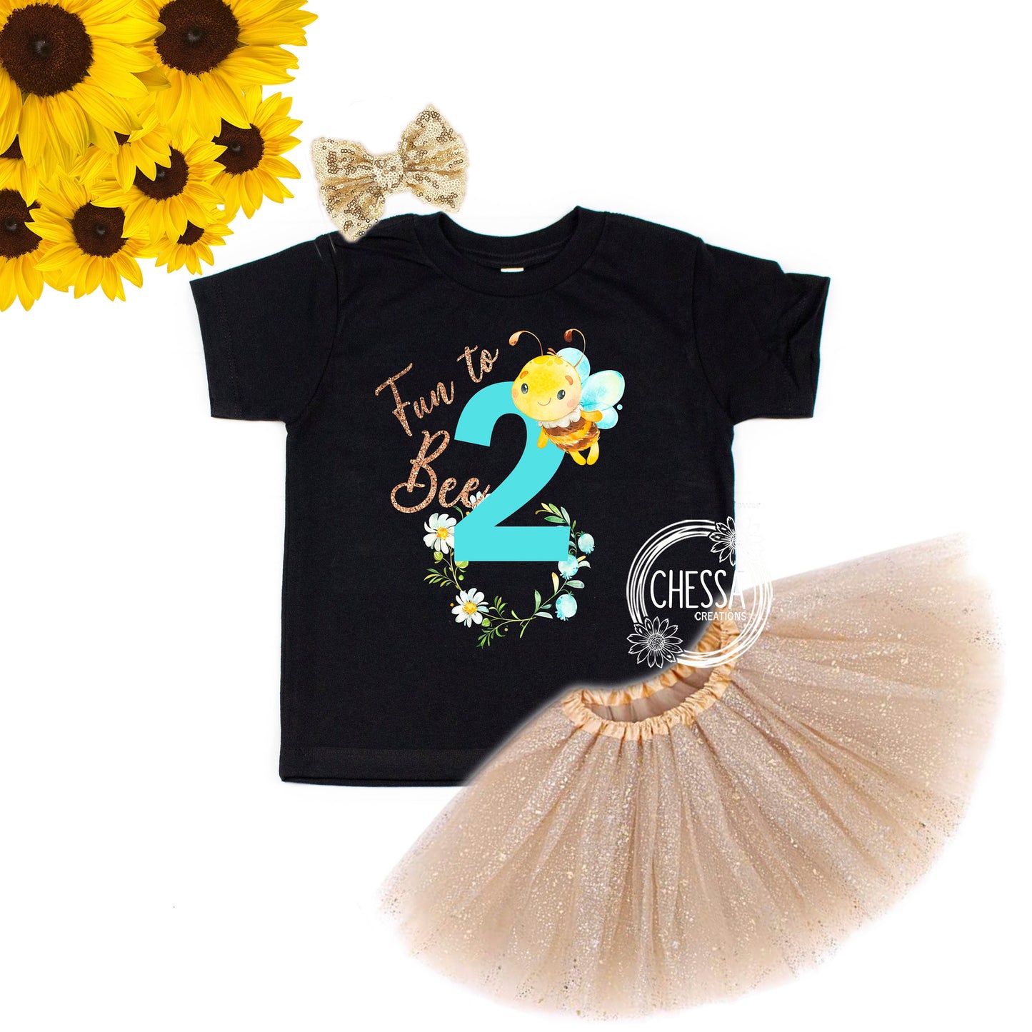 Fun to BEE 1 First Birthday Girl Outfit ANY AGE! 1 2 3 4 5 Year Old Shirt, Bumble Bee, Spring Summer Birthday, Gold Glitter Tutu & Bow