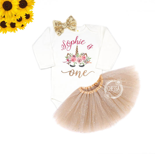 Unicorn 1st Birthday Girl Outfit Girls Shirt, ANY AGE! 2nd 3rd One Year Old Long or Short Sleeve Shirt w/ Tutu & Bow Professional Ink Print