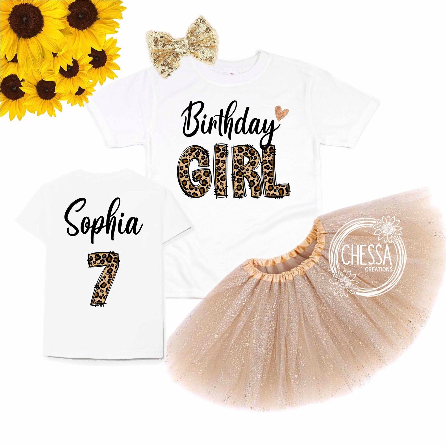 Girls Birthday Outfit Leopard Print Girl Shirt 1 2 3 4 5 Year Old, Zoo, Animal Long or Short Sleeve w/ Tutu & Bow, Professional Ink Print