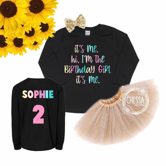 It's Me I'm the Birthday Girl Outfit Shirt for 1 2 3 4 5 6 7 Year Old Girl Birthday Outfit Long or Short Sleeve w/ Tutu & Bow, Pro Ink Print